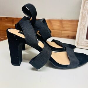 Chic Black Strappy Block Heels